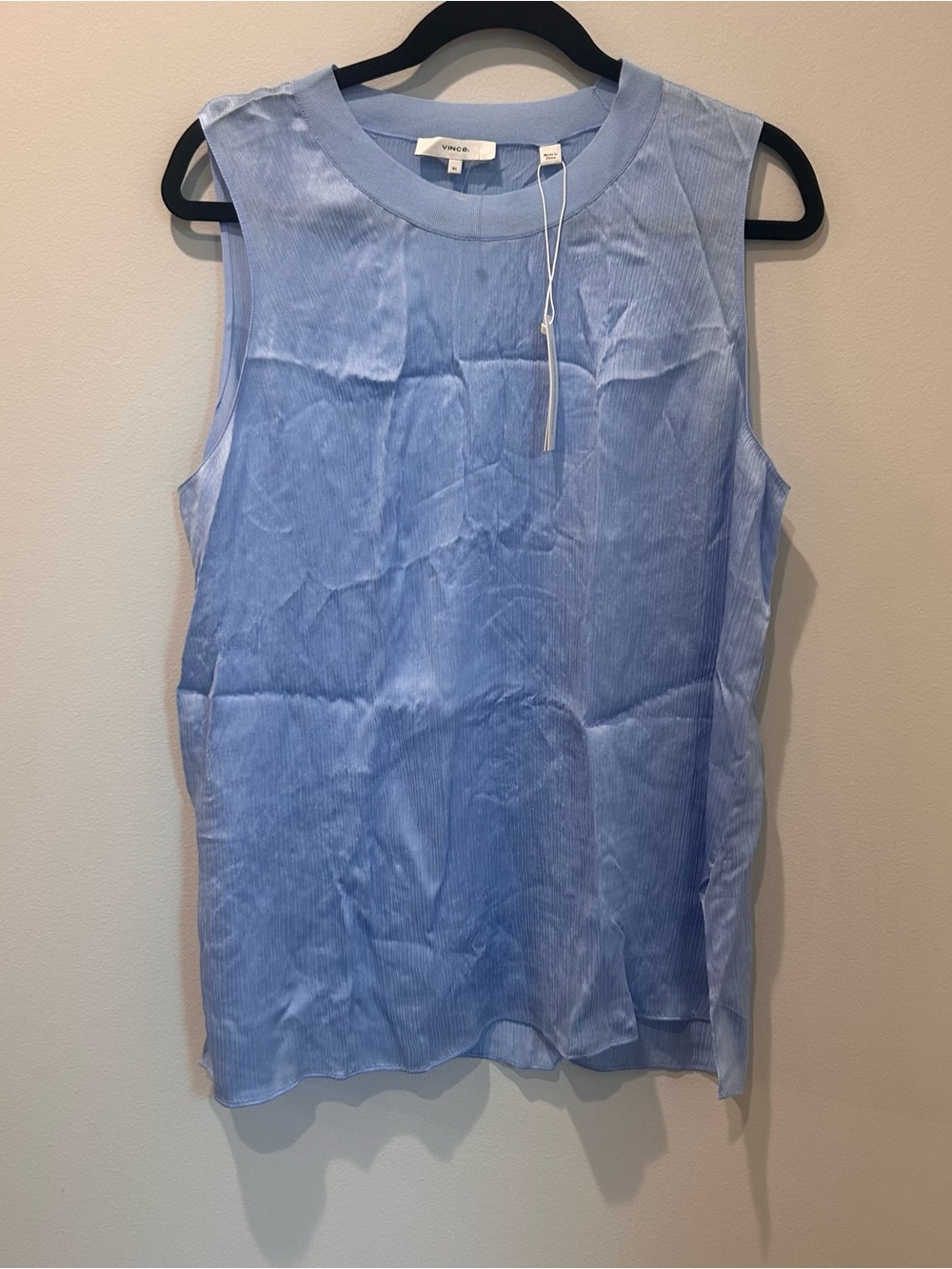 Vince Light Blue Satin-Look Sleeveless Tank